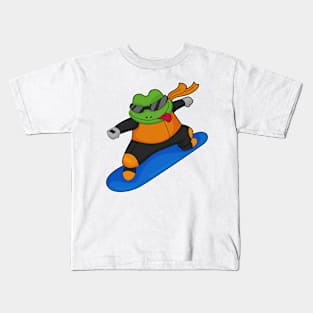 Frog as Snowobarder with Snowboard Kids T-Shirt